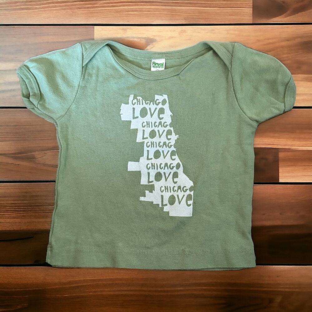 Royal Apparel Unisex Tee‎ Sz 12-18 Mo Chicago Love Map Green White Short Sleeve